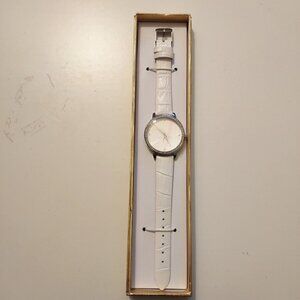 CROTON Womens White Faux Leather Watch With Rhinestone Accented Bezel -NEW